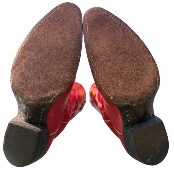 Ralph Lauren Polo Western Cowboy Boots Vintage 1980s  Red Leather Flower Inlay - Picture 11 of 16